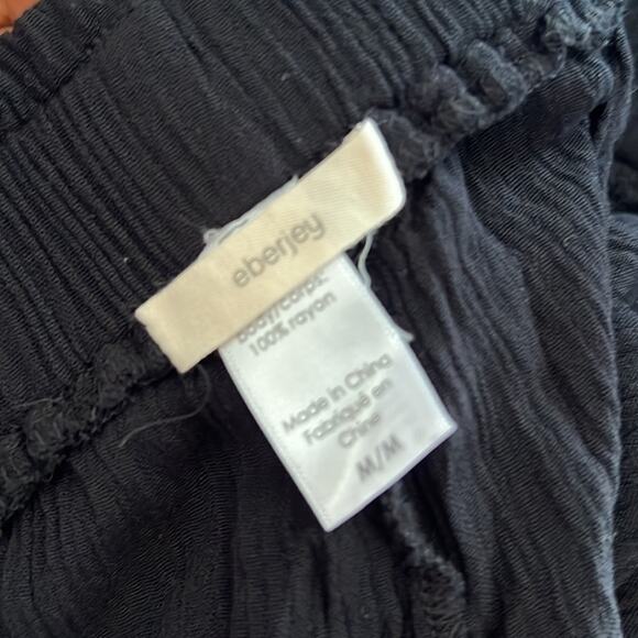 Eberjey Black Crinkle Rayon Pant with Front Tie Waist Medium - Picture 5 of 5
